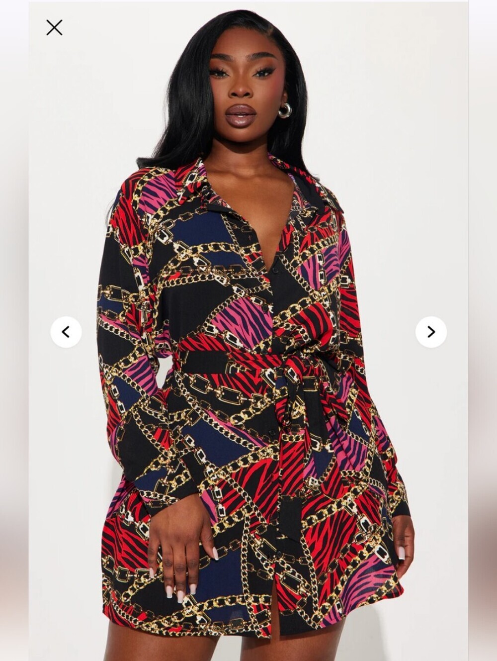Fashion Nova Goal Getter Belted Mini Shirt Dress - Black/combo 1X (EUC)
